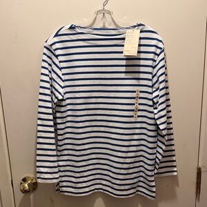 Muji Blue and White Striped Boat Neck T-Shirt